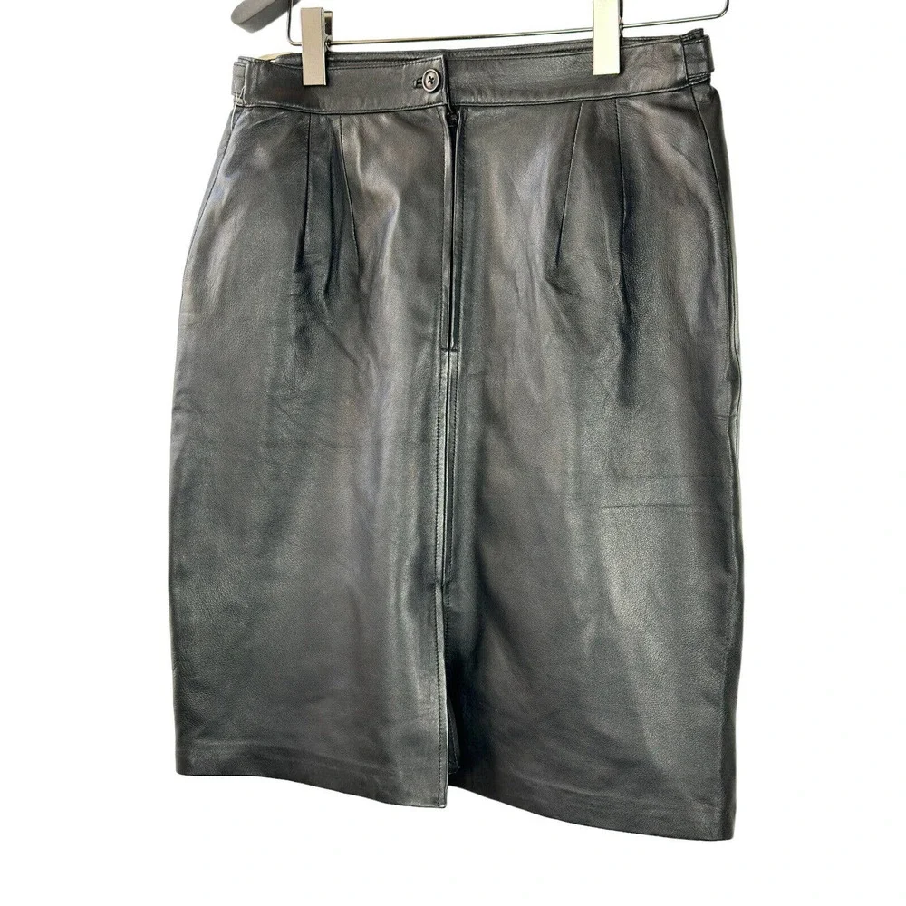 Saguaro Genuine Soft Leather Double Slit Buckle Skirt Black Women's Size 14 - Picture 4 of 16